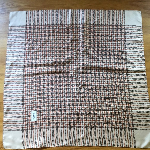 Yves Saint Lauren Couture Silk Square Scarf Neutral Colors Houndstooth pattern - Picture 7 of 16